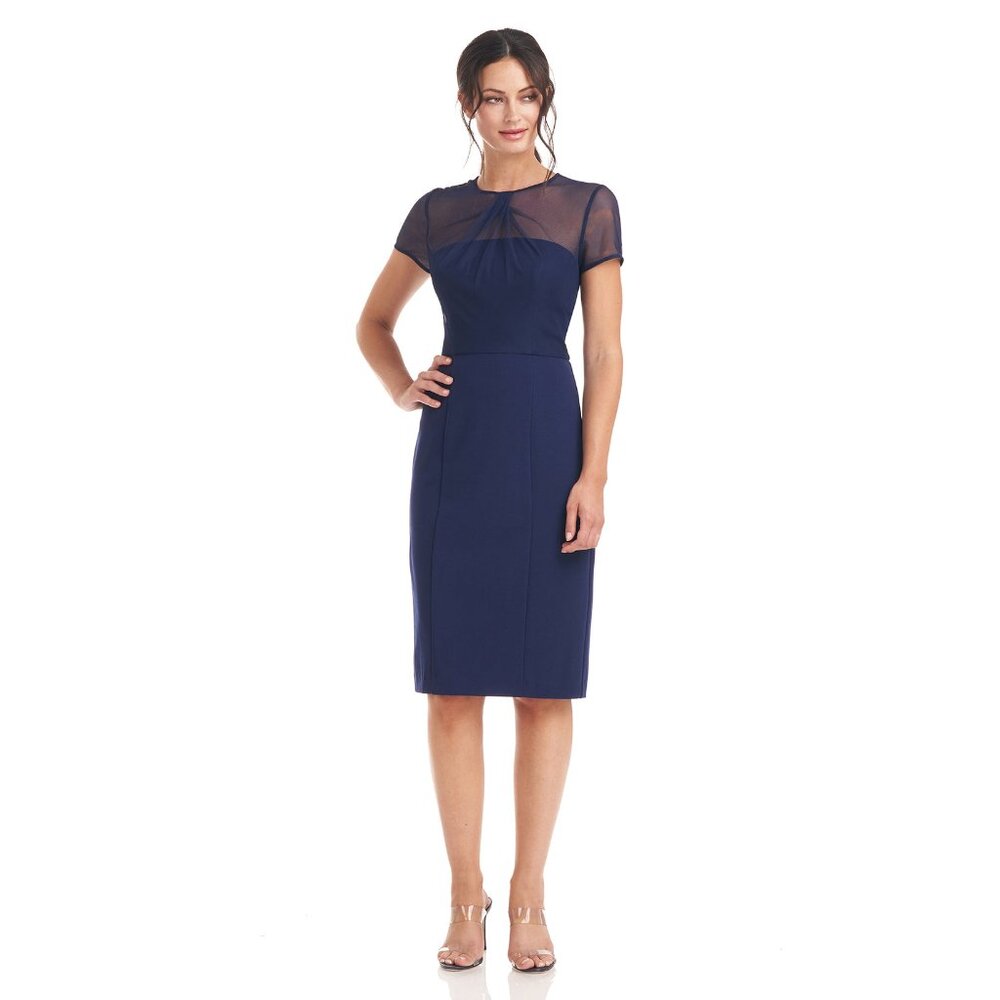 NWT JS Collections Womens Size 8 Blue Short Sleeve Illusion Cocktail Dress NEW